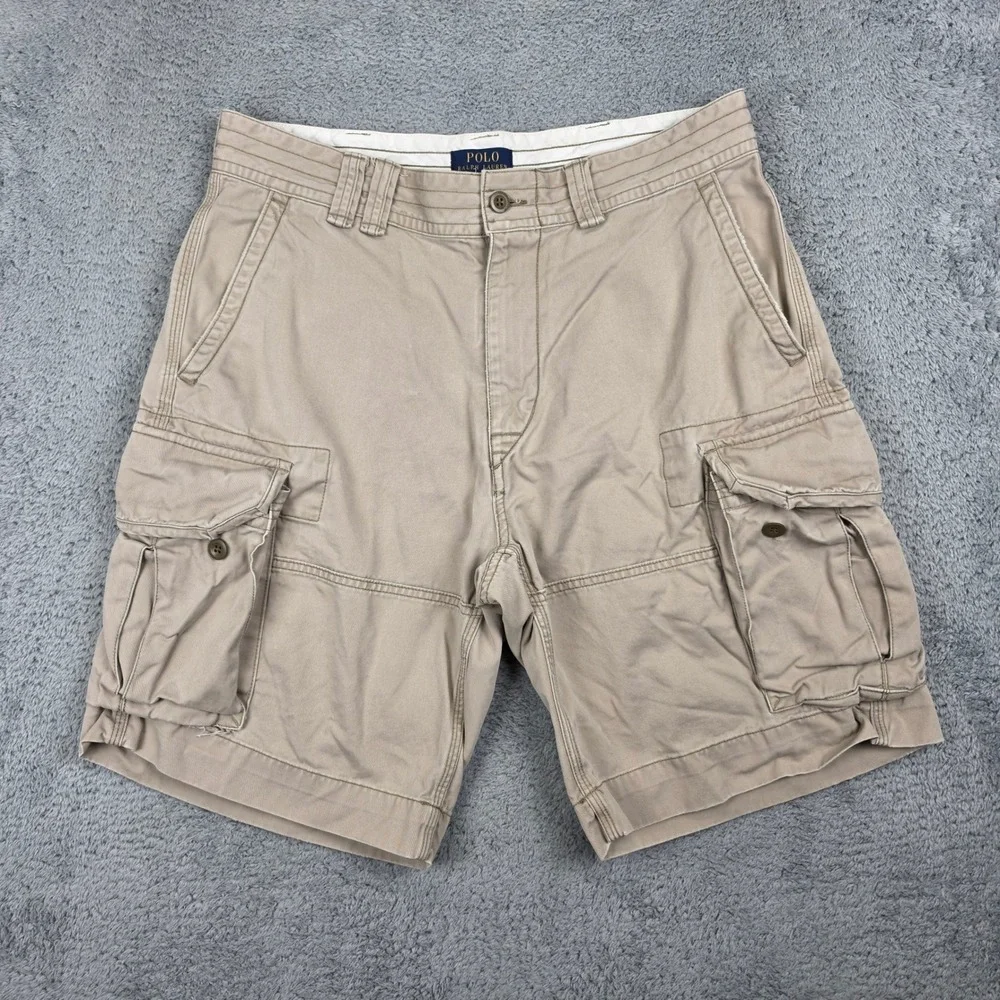 Polo Ralph Lauren Cargo Shorts Mens 34 Tan Classic Heavy Chino Cotton Utility 9